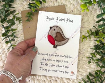 Abrazo de bolsillo de petirrojo, Regalos de condolencia, Recuerdo reconfortante para la pérdida, Adorno conmemorativo de petirrojo, Poema de recuerdo, Regalo para aliviar la ansiedad y el estrés
