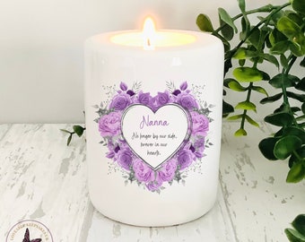 Personalised Remembrance Candle, Purple Rose Heart, Memorial Candle Holder, Tea light Holder, In Loving Memory Gifts