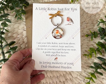Robin Memorial Keyring with Personalised Poem Card | Remembrance Keepsake | Sympathy Pocket Hug Gift