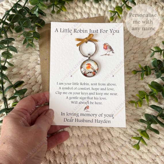 Robin Memorial Keyring with Personalised Poem Card | Remembrance Keepsake | Sympathy Pocket Hug Gift