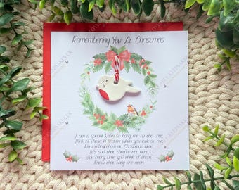 Memorial Christmas Robin Card with Clay Ornament, Remembrance Gift