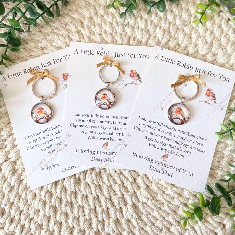 Pocket hug robin charm with sentimental verse, funeral favour or grief token