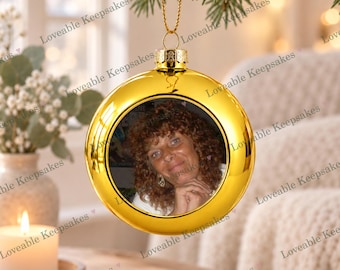 Personalised Photo Christmas Bauble, Gold Tree Ornament, Custom  Keepsake Gift