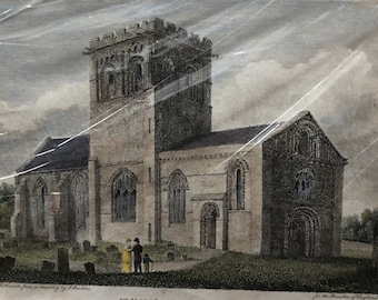 St. Mary's Church, Iffley, Oxfordshire original antique vintage engraving print dating from 1803