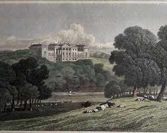 Harewood House, Yorkshire original antique vintage engraving print dating from 1829