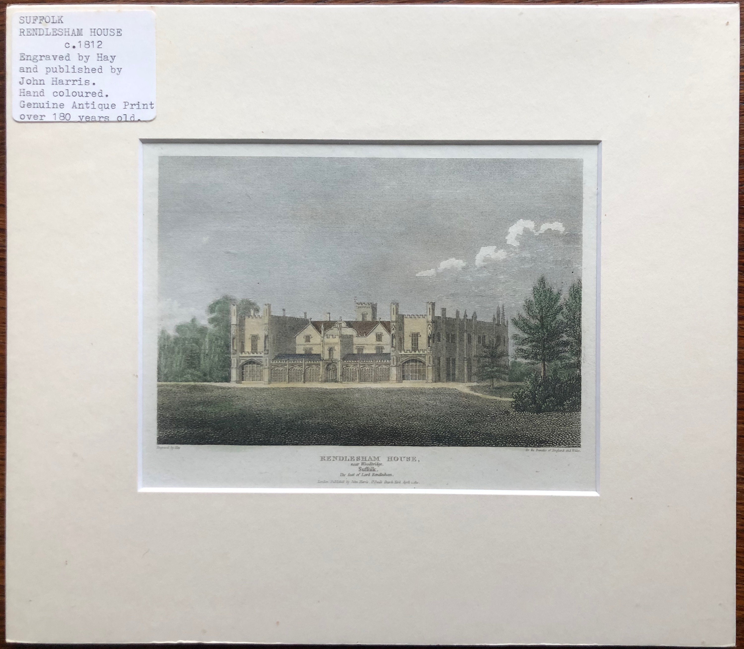 Rendlesham House, Suffolk Original Antique Vintage Engraving Print