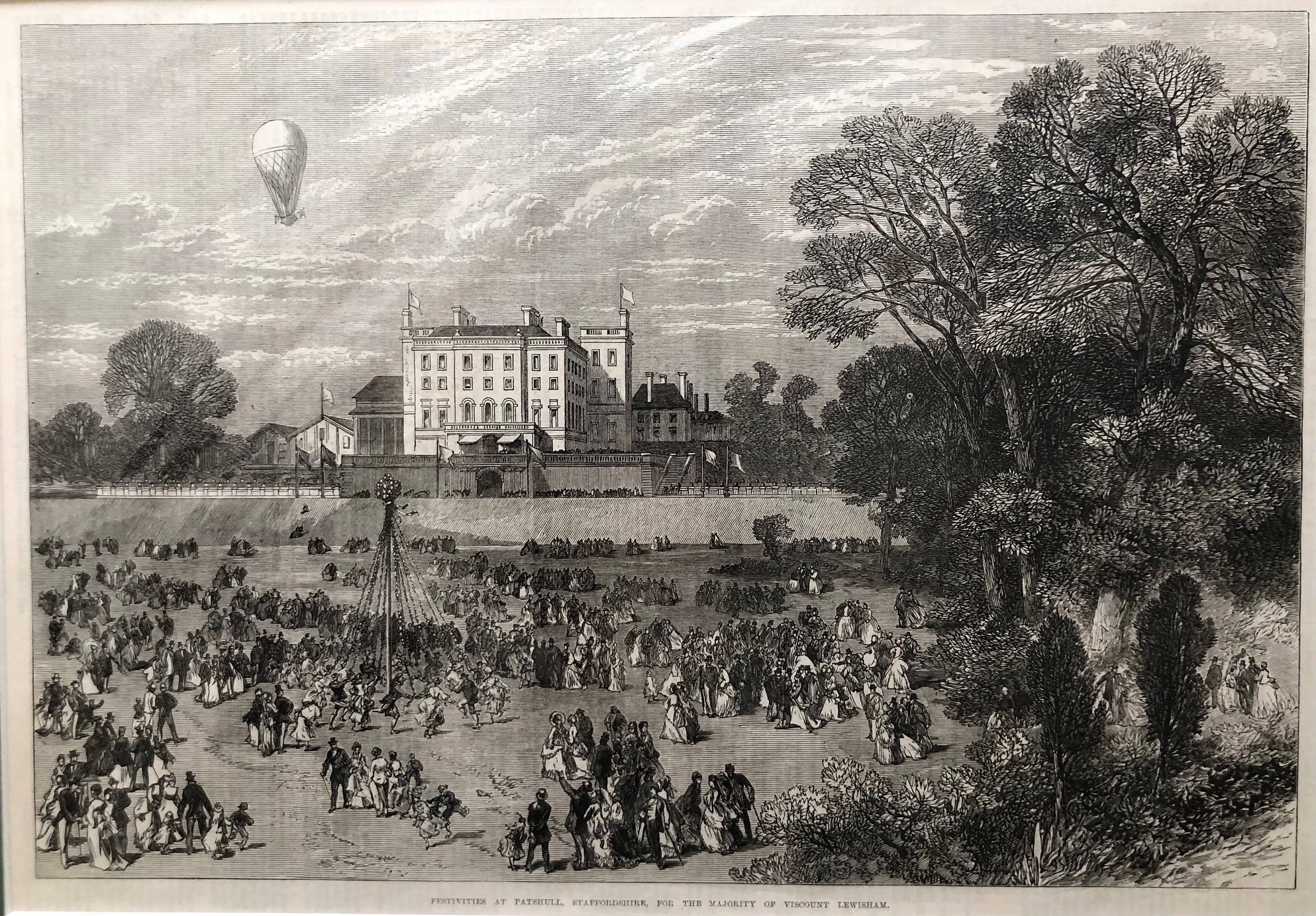 Patshull Festivities, Staffordshire 1872, original Antique vintage engraving print