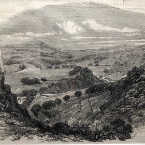 Matlock Bath from High Tor, Derbyshire, original Antique vintage print dated 1866