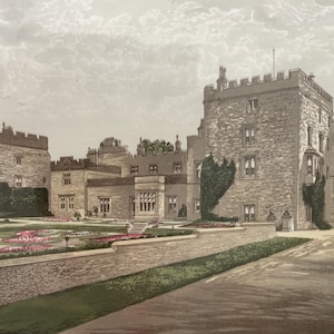 Muncaster Castle, Cumberland (Cumbria), original Antique vintage print dating from around 1880
