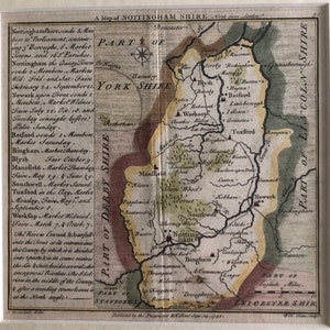 Nottinghamshire, Badeslade & Toms original antique map dating from about 1742