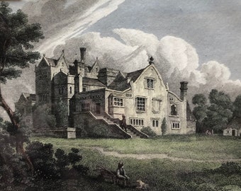New Hall, Yorkshire original antique vintage engraving print dating from 1811