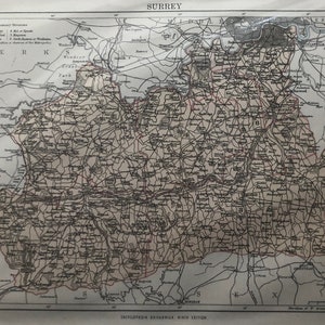 Surrey W & A K Johnston original antique map dating from about 1888