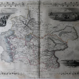 Independent Tartary, Russia, John Tallis original antique map dating from about 1851