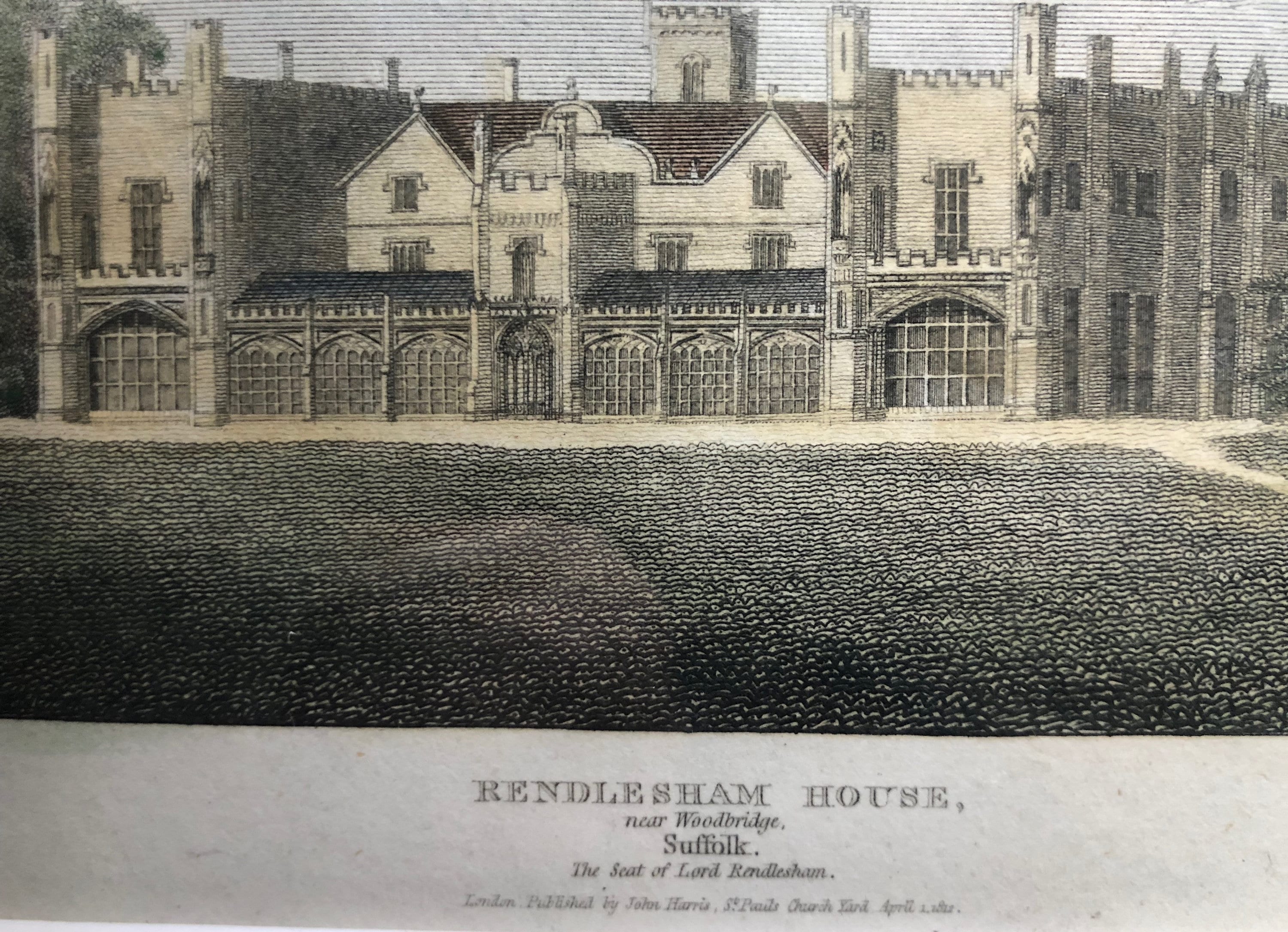 Rendlesham House, Suffolk Original Antique Vintage Engraving Print