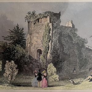 Farnham Castle, Surrey original antique vintage engraving print dating from about 1848
