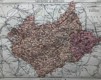 Leicestershire and Rutland W & A K Johnston original antique map dating from about 1888
