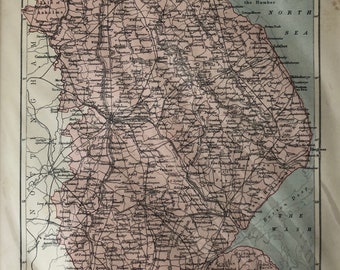 Lincolnshire W & A K Johnston original antique map dating from about 1882