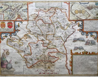 Hertfordshire, John Speed original antique map dating from about 1676