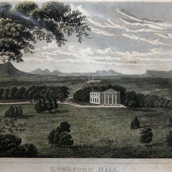Longford Hall Shropshire original antique vintage engraving print dating from 1830
