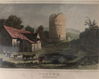 Tretower, Tretwr, Brecknockshire, Wales original antique vintage engraving print dating from about 1860