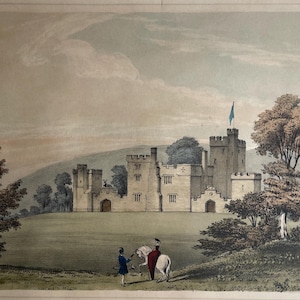 Hollingworthe Hall, Cheshire, original antique vintage engraving print dating from 1850
