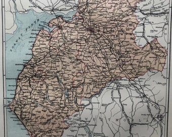 Cumberland W & A K Johnston original antique map dating from about 1888