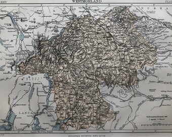 Westmoreland W & A K Johnston original antique map dating from about 1888