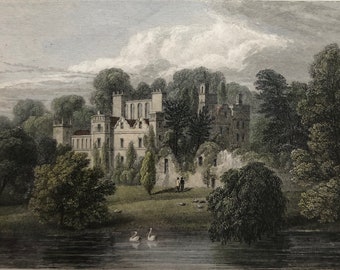 Guy&#39;s Cliffe, Warwickshire original antique vintage engraving print dating from 1860
