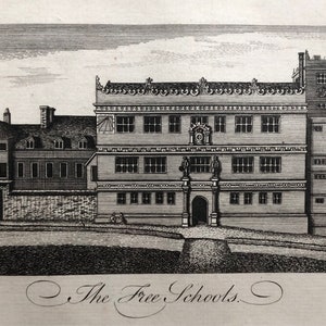The Free Schools, Shrewsbury, Shropshire original antique vintage engraving dating from 1779