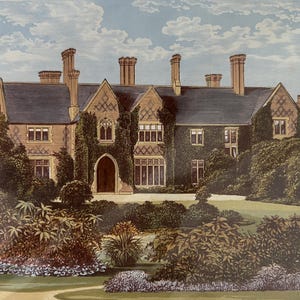 Oxley Manor, Wolverhampton, Staffordshire original Antique vintage print dating from around 1880