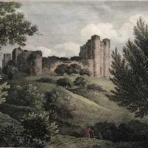 Saltwood Castle, Kent, original antique vintage engraving print dating from 1803