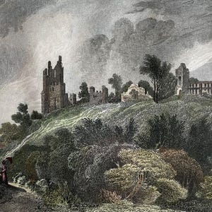 Dudley Castle, Staffordshire, original antique vintage engraving print dating from 1830