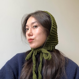 Chunky bonnet hood for women - crochet knit bonnet, olive green, ideal christmas gift for girlfriend