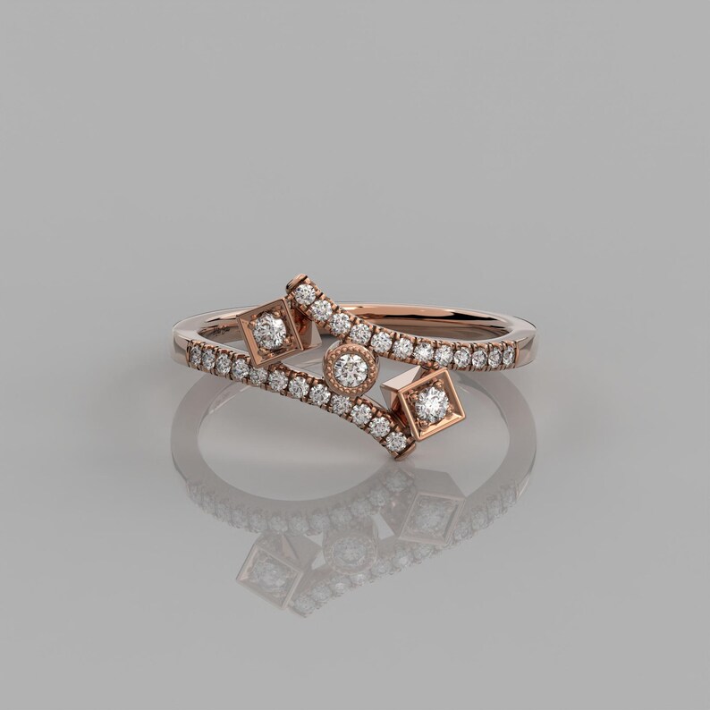 Open Pass Rings 0.24ct Lab Diamond Open Wrap Ring for Women / 14k Solid Gold Bypass ...