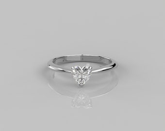 Anillo de diamantes de corazón de 0,75 ct / Anillo de compromiso con solitario de oro macizo de 18 qt / Anillo de diamantes cultivados en laboratorio / Anillo de vástago cónico en forma de corazón elegante