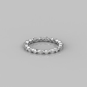 1.33 Ct Marquise and Round Lab Diamond Ring For Women / 14k Solid Gold Full Eternity Ring / Dainty Diamond Wedding Band Gift For Her