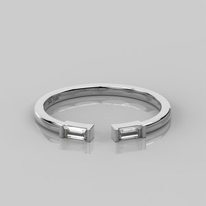 0.28Ct Baguette Lab Diamond Wedding Band for Women / Baguette Diamond Open Ring / Two Stone 10k Solid Gold Stacking Band / Diamond Cuff Ring