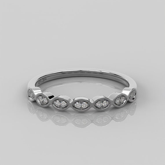 Lab Diamond Half Eternity Ring For Women 10k Solid Gold Infinity  Ring Dainty Diamond Wedding Band Wavy Diamond Ring For Women