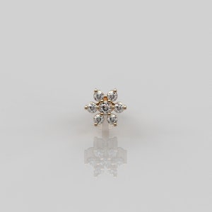 0.06 Ct Round Cut Lab Diamond Nose Pin, 18K Solid Yellow Gold Nose Pin, Flower Cluster Nose Stud, Nose Piercing, Screw Nose Stud For Her