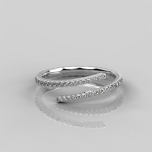 0.40Ct Lab Diamond Open Wrap Ring for her / 10k Solid Gold Stackable Ring for Bride / Open Spiral Ring Gift for her / Twisted Band Gap Ring