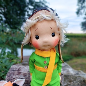 Little Prince with a fox Waldorf doll inspiration, Organic cotton doll, baby doll and dolls for collectors, gift doll, Art and Doll image 3