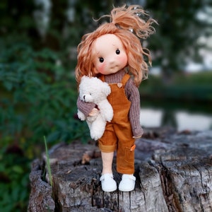 Inka Poupée mobile complète, inspiration poupée Waldorf, poupée en coton biologique, poupée pour collectionneurs, poupée cadeau, Art et poupée, textile Puppen image 3