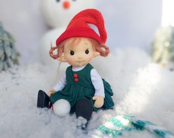 Cinnamon Christmas Elf-Advent elf,mischievous elfdoll-Full mobile doll,Waldorf doll inspiration,Doll for collectors,gift doll,Art and Doll