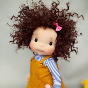 Francesca with a mouse Waldorf doll inspiration, Organic cotton doll, baby doll and dolls for collectors, gift doll, Art and Doll image 2