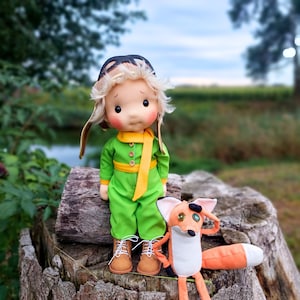 Little Prince with a fox Waldorf doll inspiration, Organic cotton doll, baby doll and dolls for collectors, gift doll, Art and Doll image 6