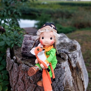 Petit Prince avec un renard Inspiration poupée Waldorf, Poupée en coton bio, baby doll et poupées pour collectionneurs, poupée cadeau, Art et Poupée image 5