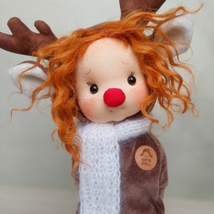 Elza Inspiración muñeca Waldorf, Muñeca de algodón orgánico, muñeco bebé y muñecos para coleccionistas, muñeca de regalo, Arte y Muñeca, muñeca navideña, reno imagen 5