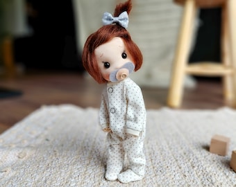 Suzi-Full mobile doll, Waldorf doll inspiration, doll with pacifier, Doll for collectors, gift doll, Art and Doll, textile Puppen