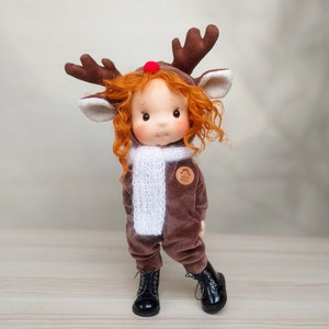 Elza Waldorf doll inspiration, Organic cotton doll, baby doll and dolls for collectors, gift doll, Art and Doll, christmas doll, reindeer image 6