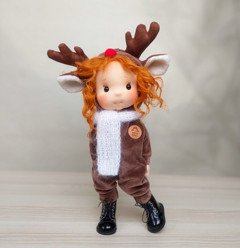 Elza Waldorf doll inspiration, Organic cotton doll, baby doll and dolls for collectors, gift doll, Art and Doll, christmas doll, reindeer image 6